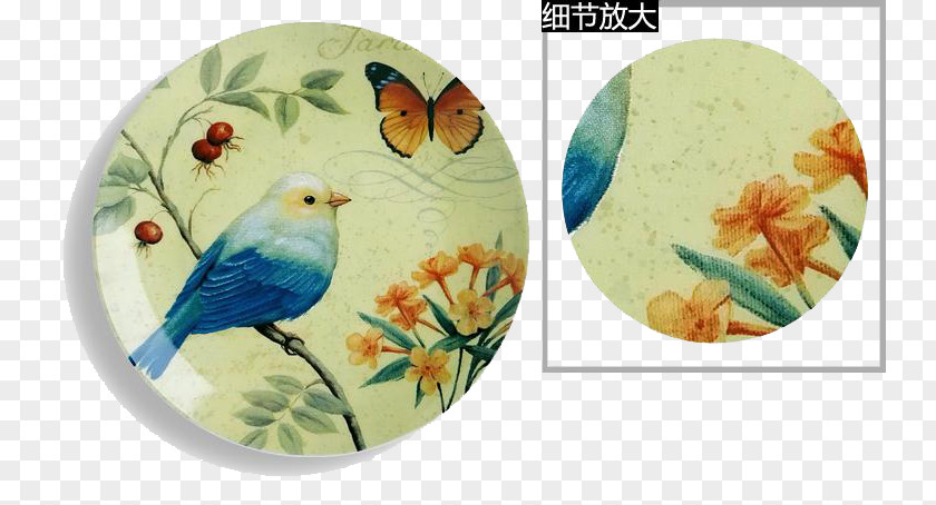 Vintage Blue Bird Tray Paper Plate Picture Frame Decoupage PNG