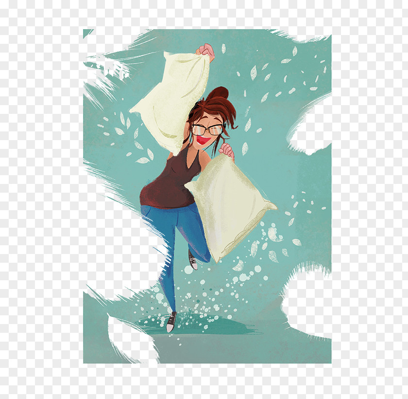 Crazy Woman Torn Pillow Cushion Feather PNG