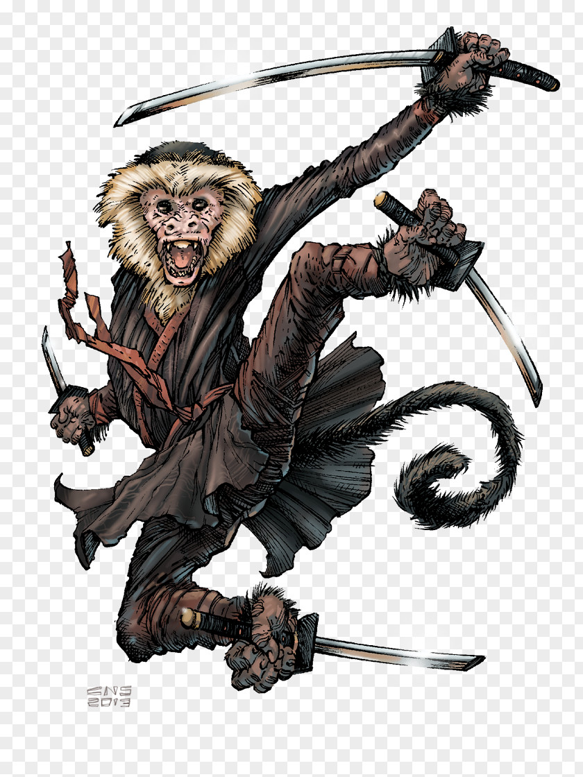 Monkey Sun Wukong Samurai Catapult Tattoo PNG