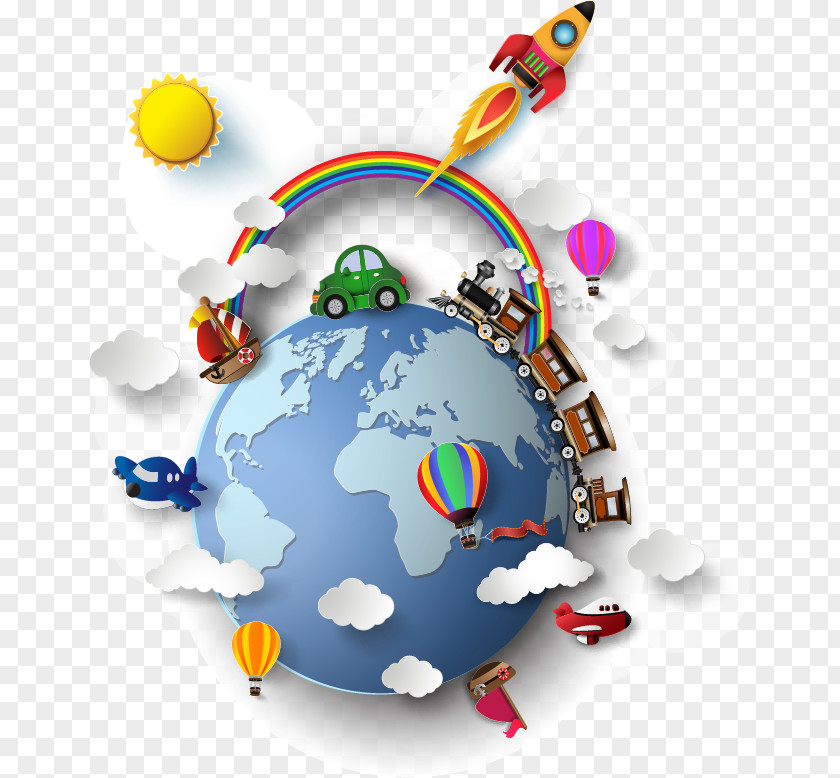 Vector Global Creative Rainbow Around Earth Illustration PNG