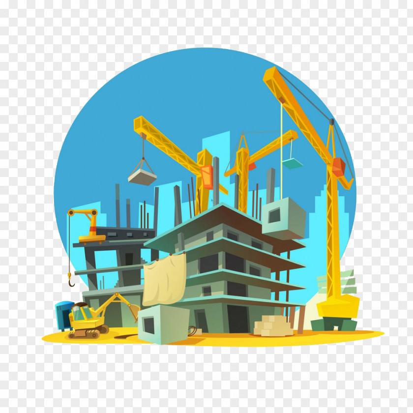 Cartoon Construction Site Architectural Engineering Building Crane PNG