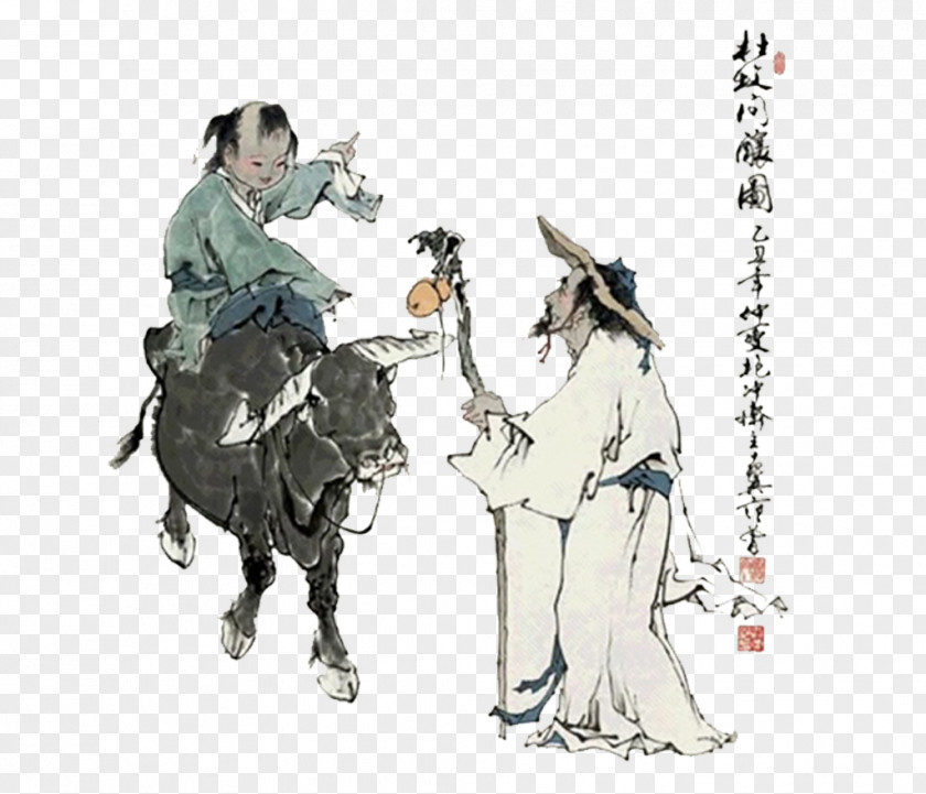 Cow Child Pointing Road China Classic Of Poetry Tang Dynasty PNG