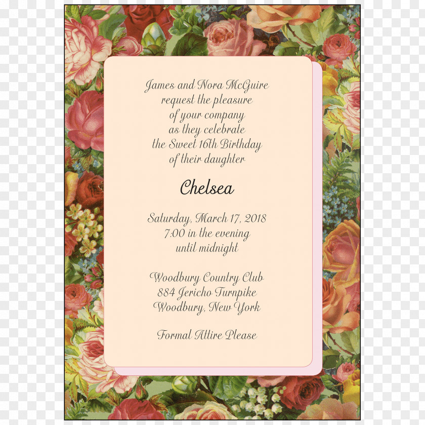 Sixteen Invitation Wedding Sweet Floral Design Party PNG