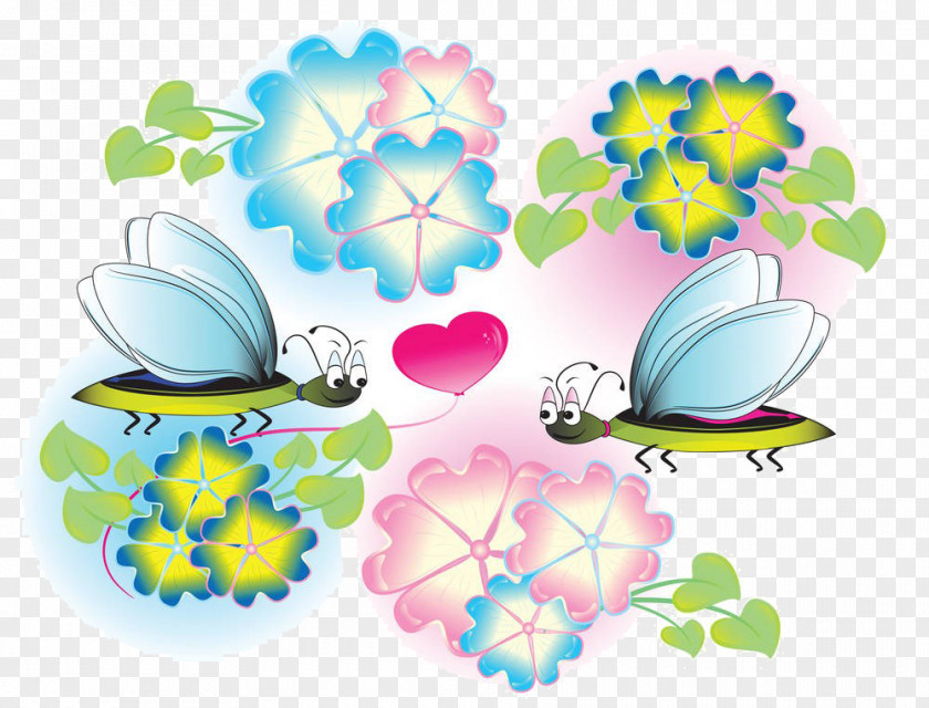 Cartoon Bug Flower Butterfly Text Illustration PNG