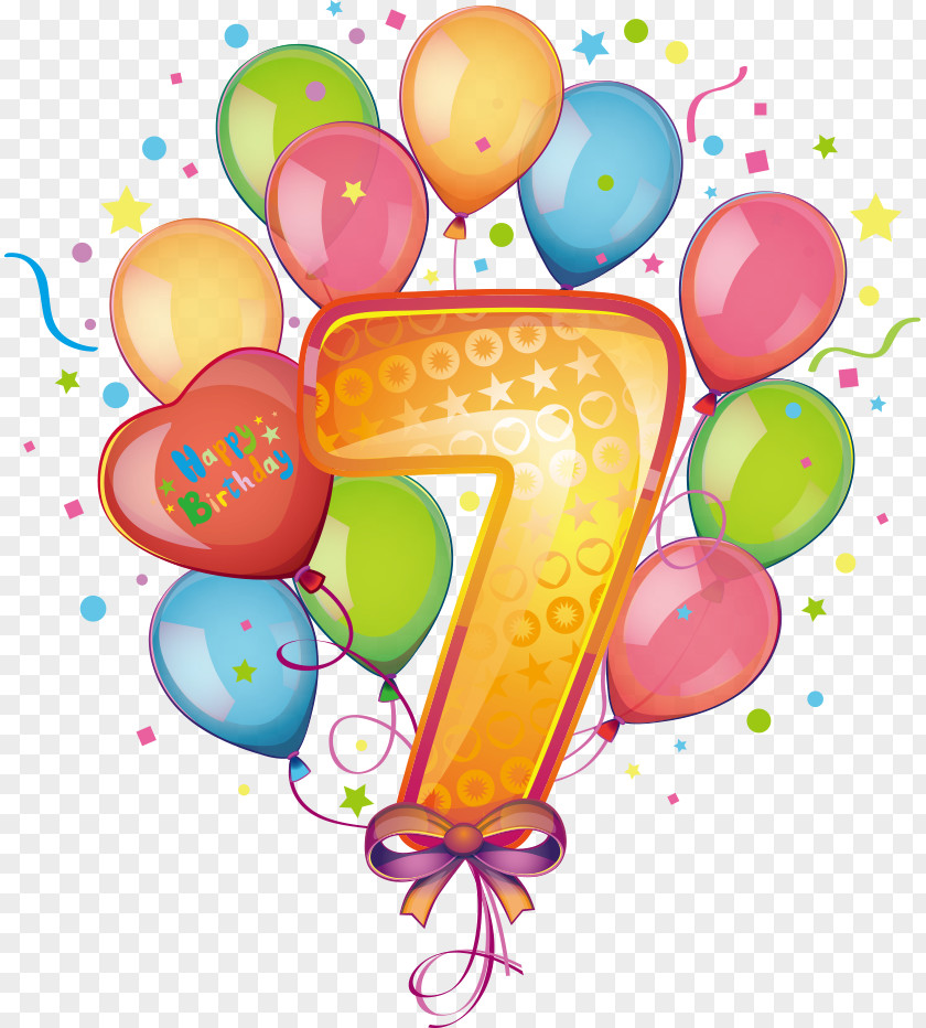 Vector Balloon Number 7 Birthday Cake Customs And Celebrations Clip Art PNG