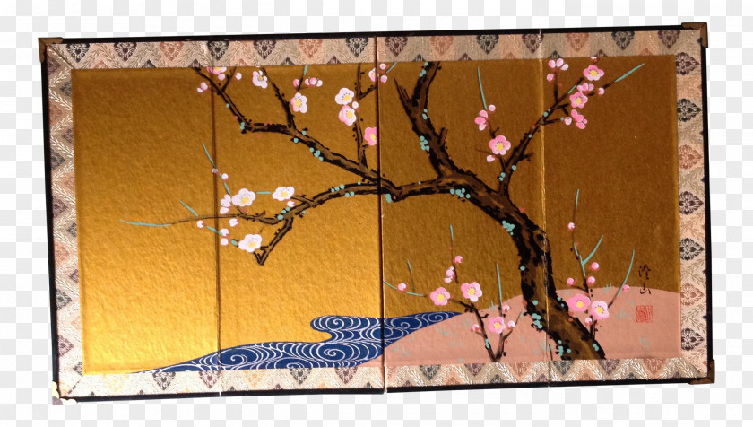 Hand-painted Cherry Blossoms Blossom Screen Painting Chairish PNG