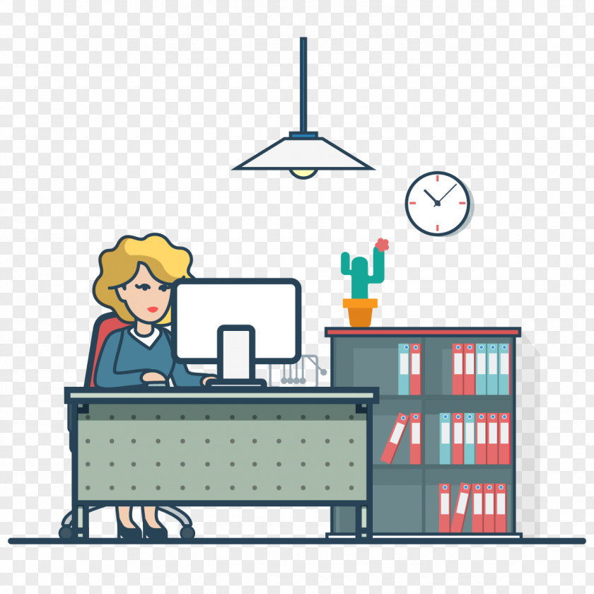 Office Woman Flat Design Illustration PNG
