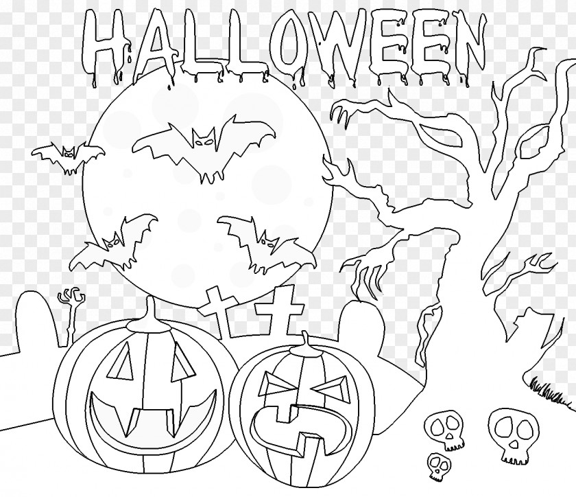 Halloween Drawing Coloring Book Line Art PNG