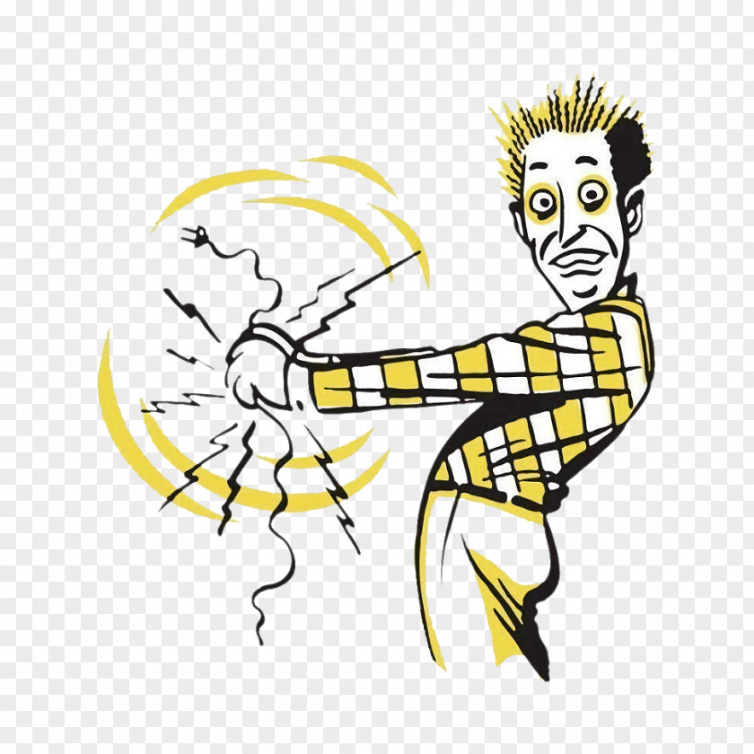 Cartoon Hand Fool Foolish Man Electric Shock Electrical Injury Electricity Electrocution Illustration PNG