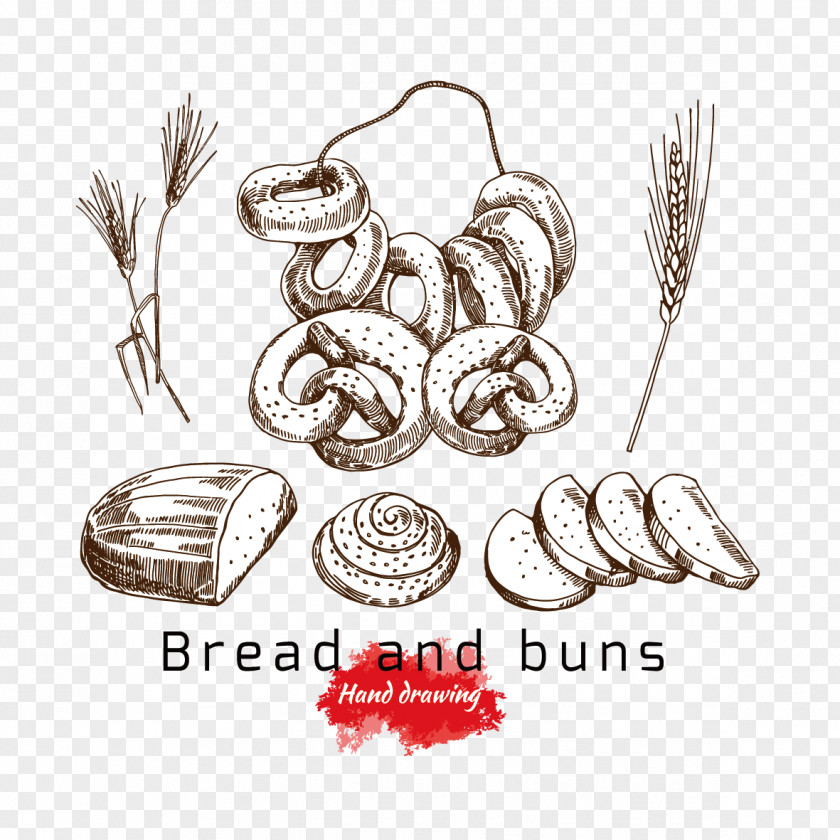 Vector Painted Bagels And Wheat Bagel Small Bread Drawing PNG