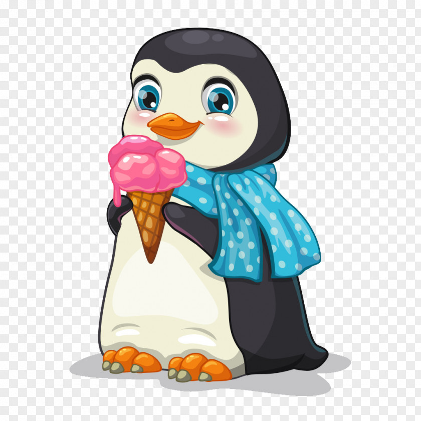 Cute Cartoon Penguin Ice Cream Euclidean Vector Illustration PNG