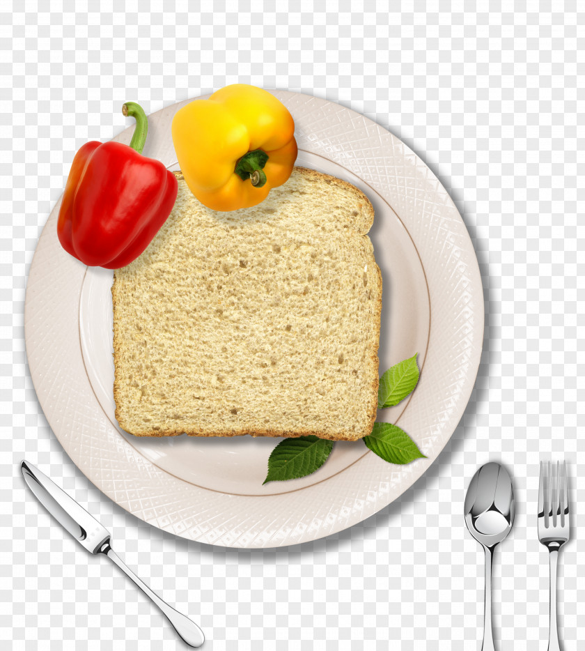 Powder White Plate Toast Breakfast Bread Fork PNG
