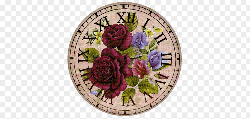 Clock Face Floral Design Garden Roses PNG
