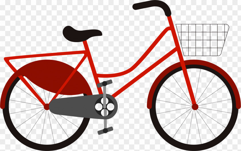 Vector Painted Red Bicycle Cruiser Step-through Frame Single-speed Roadster PNG