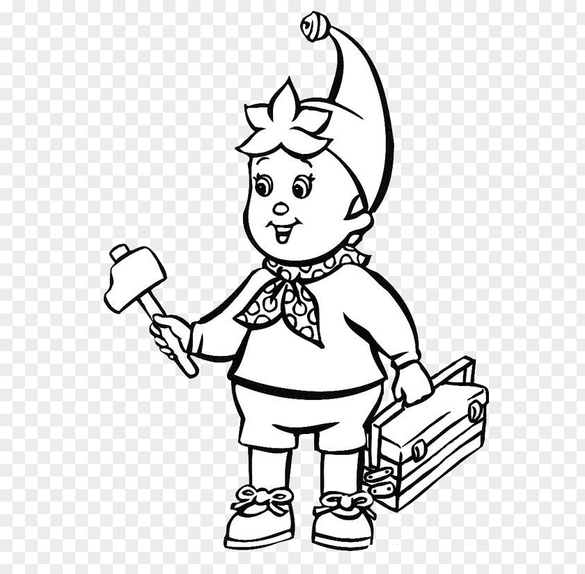 A Little Boy With Hammer Noddy Big Ears Cartoon Drawing Coloring Book PNG