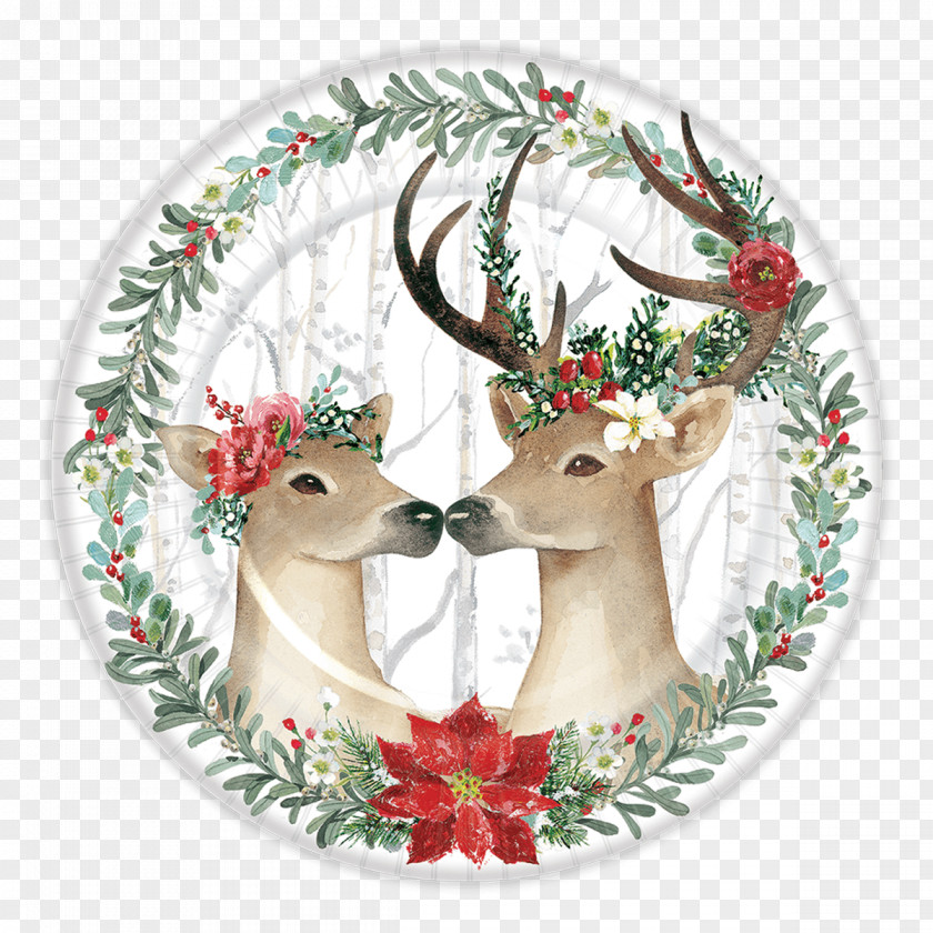 Golden Christmas Deer Reindeer Holiday Paper Plate PNG