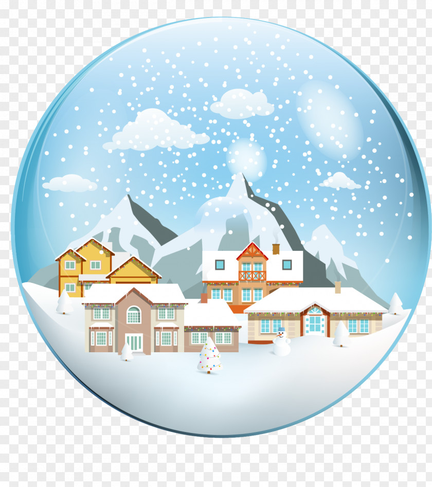 Vector Houses Christmas Cartoon Crystal Ball Illustration PNG