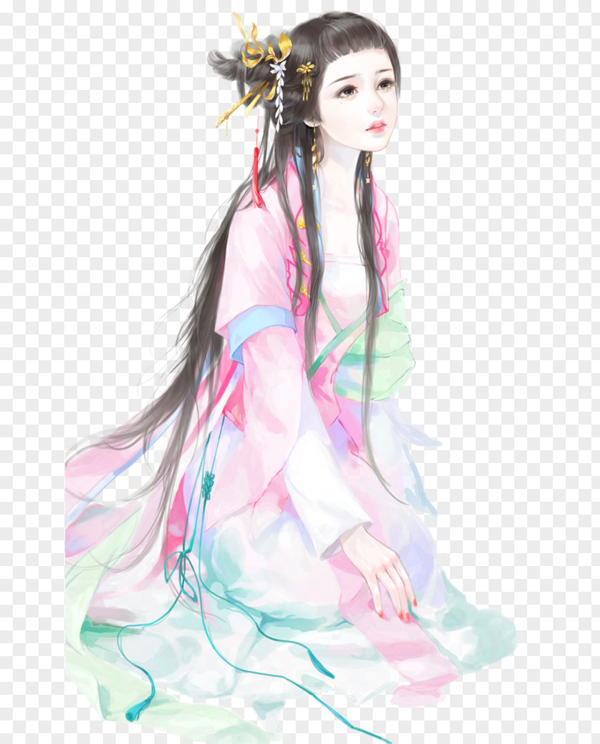 Antique Hand-painted Beauty Chinese Art Painting Illustration PNG