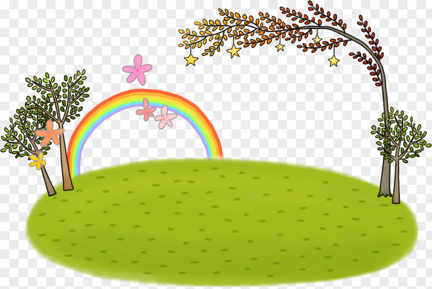 Cartoon Meadow With Rainbow Grandparent Father Mother PNG
