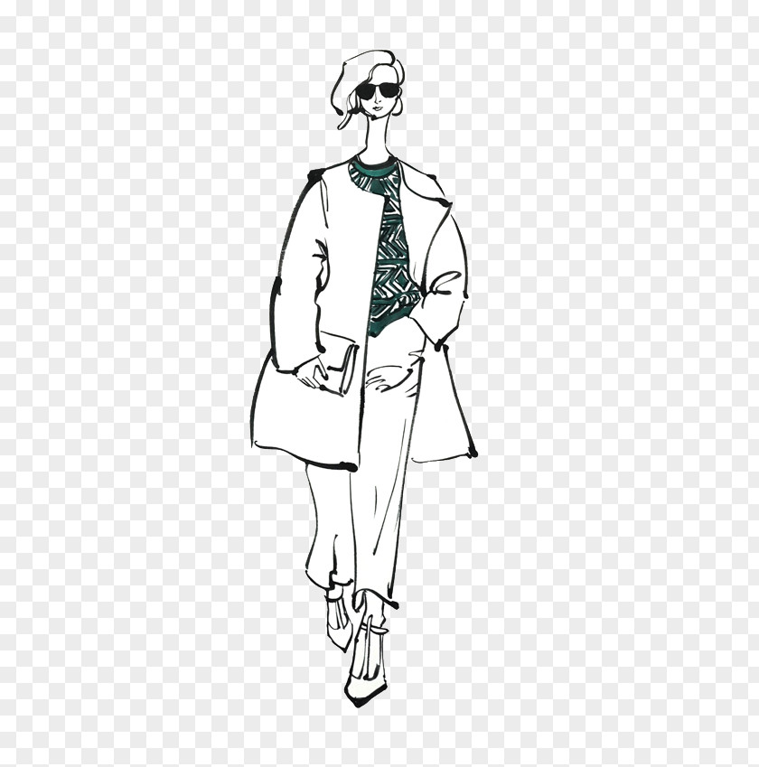 Hand-painted Women's Fashion Design Draft Line Art Drawing Illustration Sketch PNG