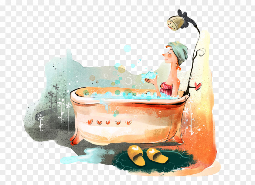 Bathing Beauty Illustration Cartoon PNG
