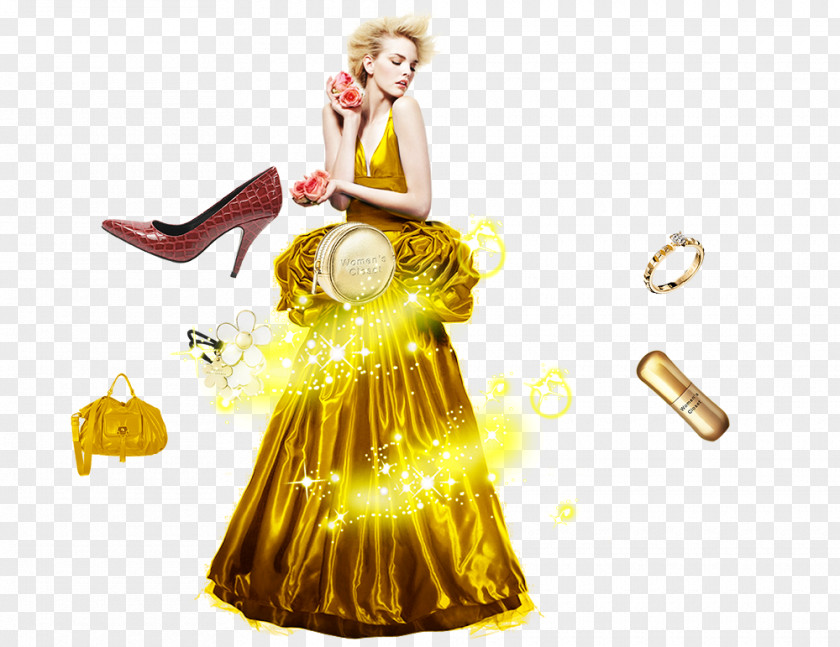 Gold Models In Europe And America High-heeled Footwear Dress PNG