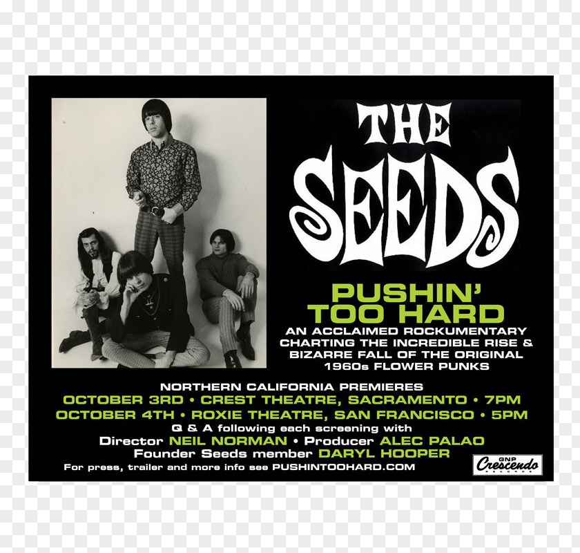 Indie Fest 1960s Poster The Seeds Flyer GNP Crescendo Record Co. PNG
