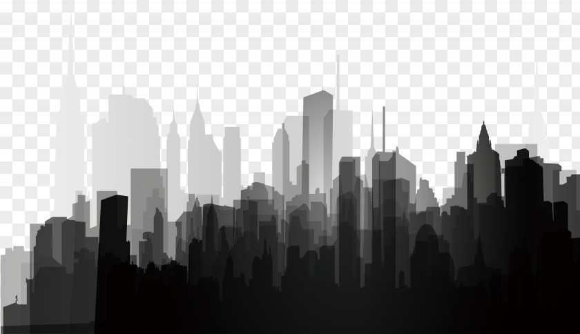 Black And White City Silhouette Splash PNG
