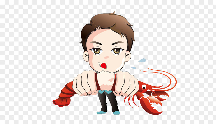The Boy Eats Lobster Tail Palinurus Elephas Illustration PNG