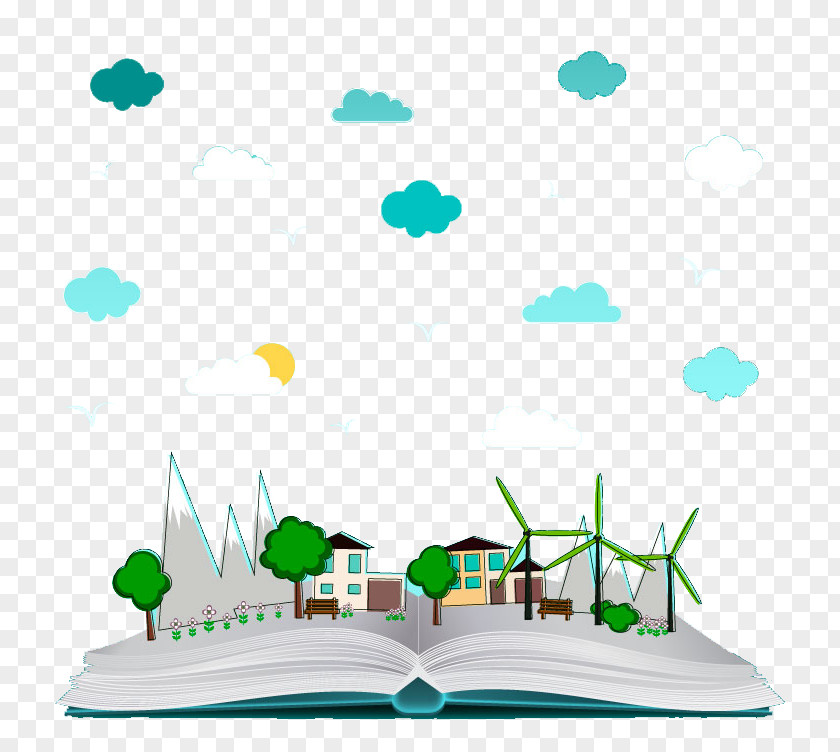 Books Cities Green Illustration PNG