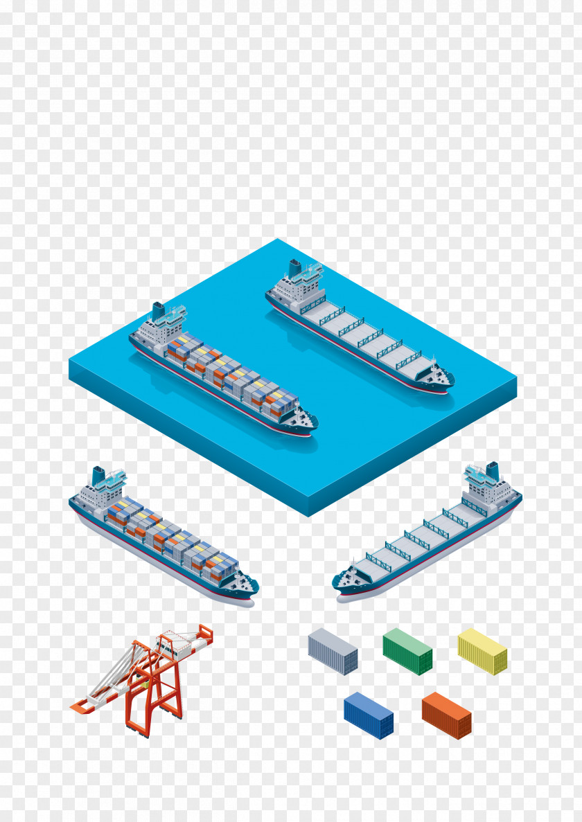 3D Three-dimensional Vector Material Cargo Pier Container Port Ship Crane PNG