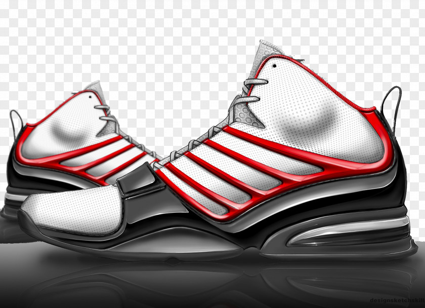 Red Striped Hand-painted Basketball Shoes Shoe Rendering Footwear Nike Sneakers PNG