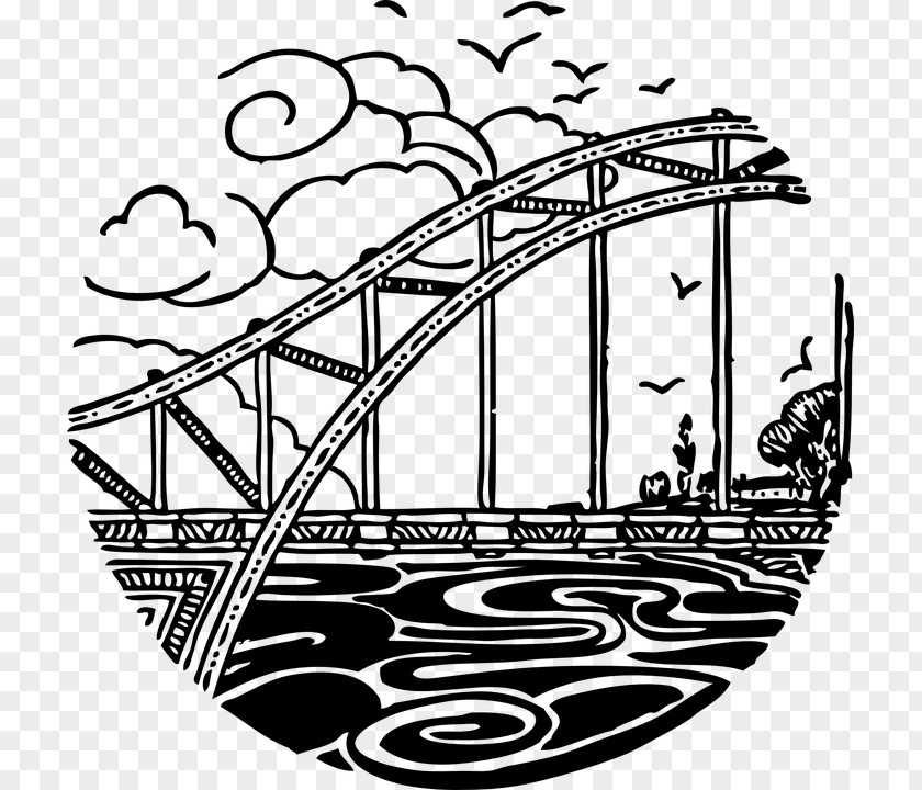 Queensboro Bridge Black And White Vector Graphics Clip Art Image Illustration PNG
