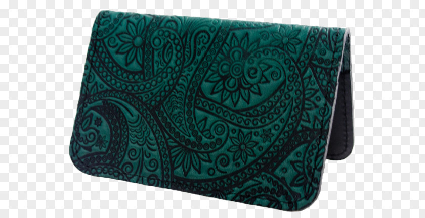 Paisley Motif Wallet Leather Teal Coin Purse Green PNG