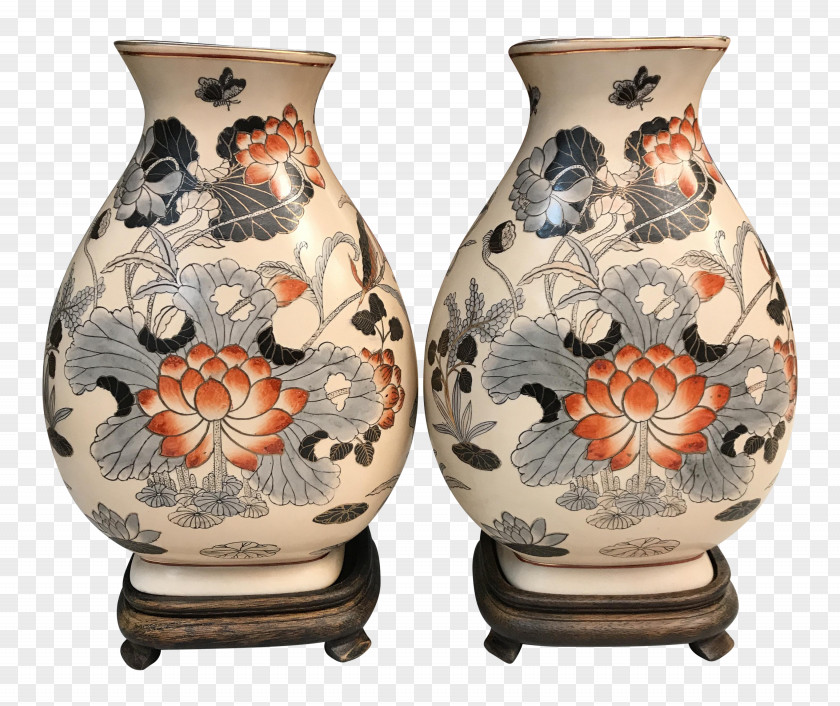 Hand-painted Flowers Decorated Vase Ceramic Pottery Urn PNG