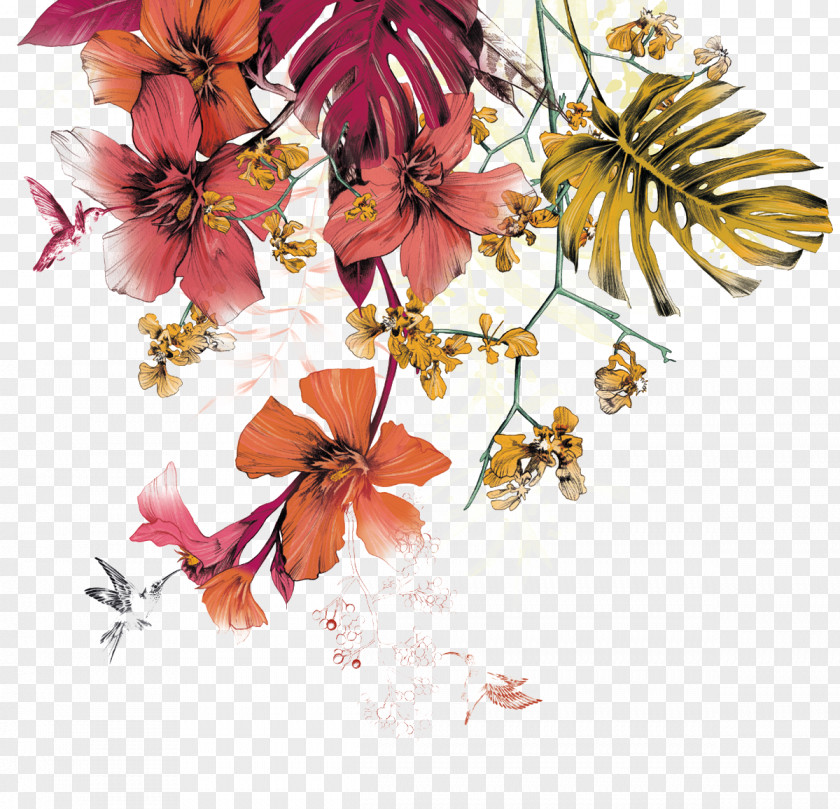 Textile Painted Floral Patterns Design Flower Watercolor Painting Mural Illustration PNG