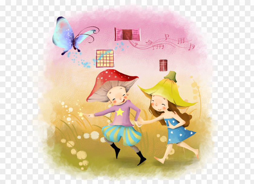 With Mushroom Hat Child Desktop Wallpaper Drawing Dream Childhood PNG