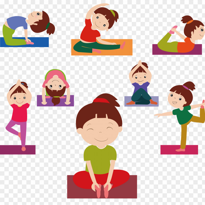 Children With A Variety Of Yoga Poses Vector Illustration U5065u5eb7u745cu4f3d Graphic Design PNG