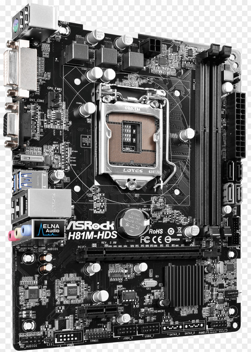 Computer Motherboard LGA 1150 MicroATX CPU Socket ASRock H81M-HDS PNG