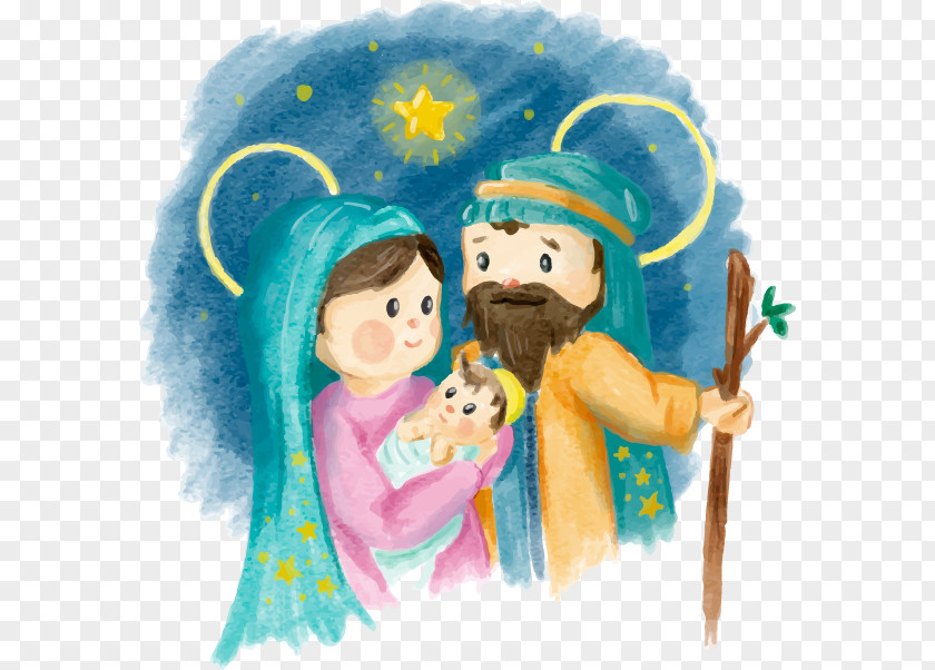 Hand-painted Watercolor Nativity Mary Christmas Of Jesus Scene Manger PNG