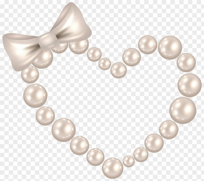 Pearl Heart With Bow Transparent Clip Art Image PNG