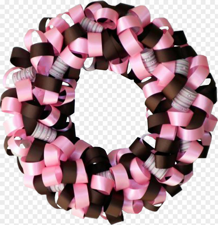 Ribbon Ring Wreath Pink Brown Flower PNG