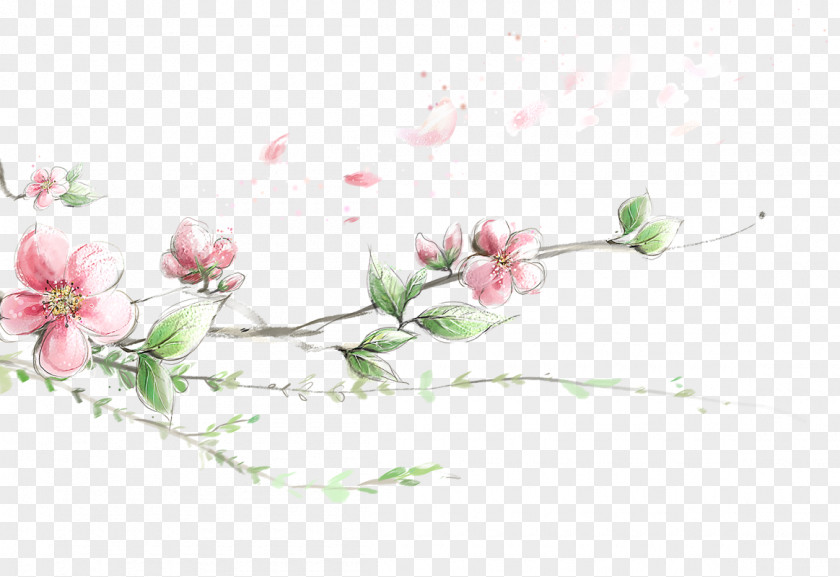 Hand Painted Watercolor Peach Branches Decorative Patterns Typography Wallpaper PNG