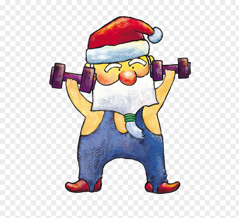 Santa Lifting Dumbbells Claus Physical Exercise Christmas Fitness Clip Art PNG