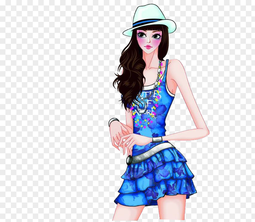 Blue Dress Beauty FIG. Fashion Drawing Woman Illustration PNG