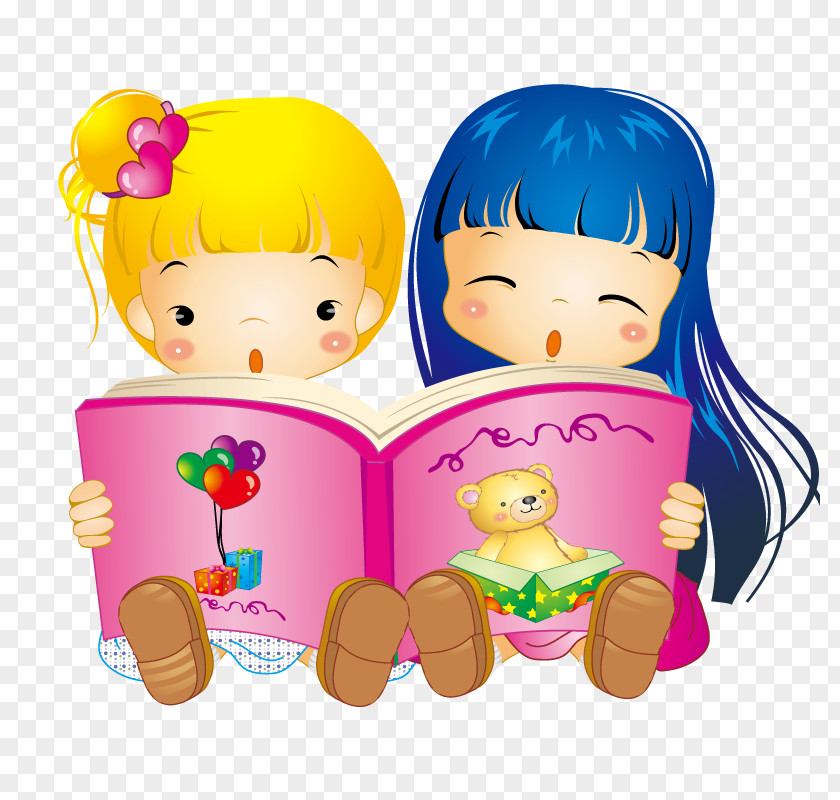 Little Girls Reading Fairy Tales Child Cartoon Download PNG