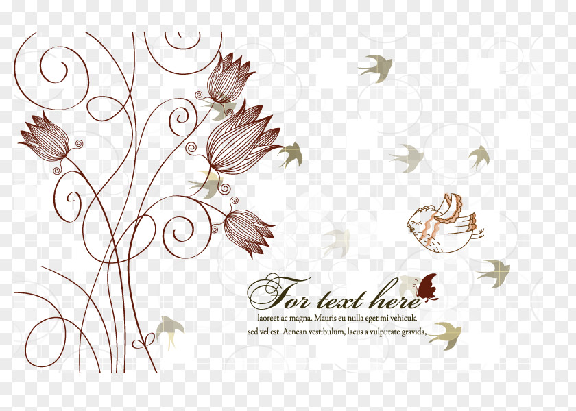 Vector Flower Bird Flat Design PNG