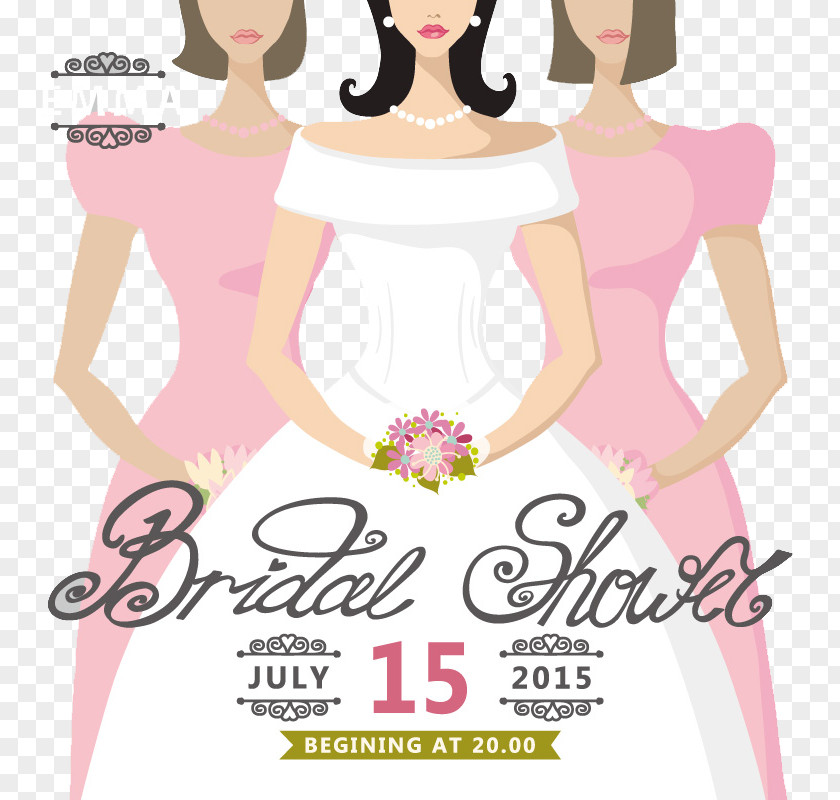 Cartoon Bride Wedding Invitation Poster Vector Material Bridal Shower PNG