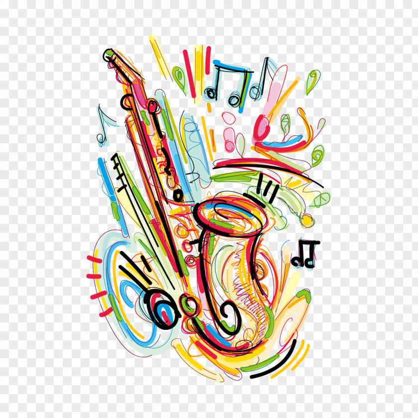 Painted Trumpet Musical Instrument Drawing PNG