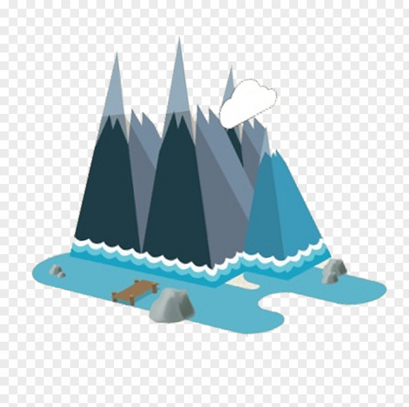 Cartoon Painted Blue Mountain Drawing PNG